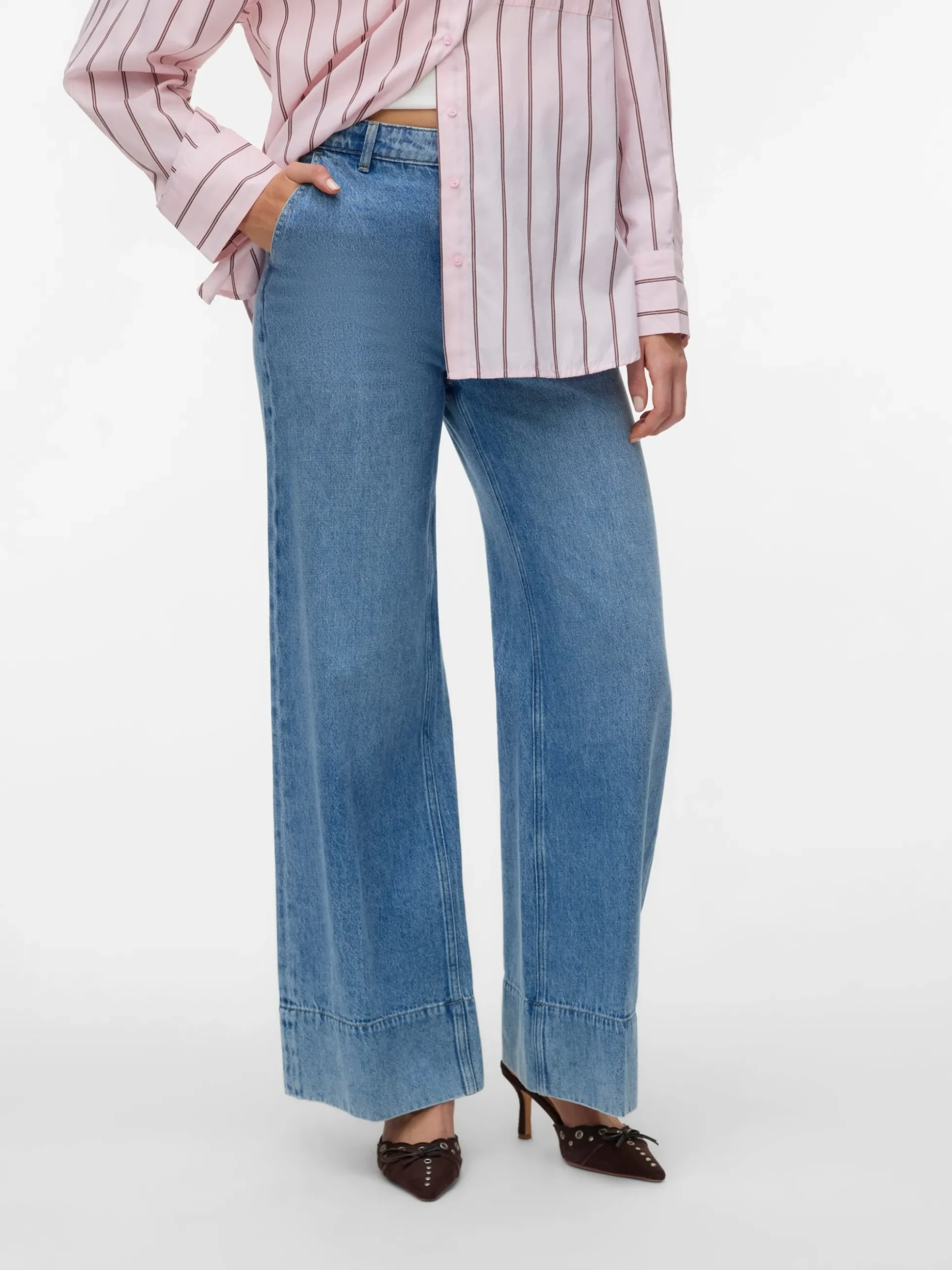 AWELANI Hohe Taille Weiter Beinschnitt Jeans
