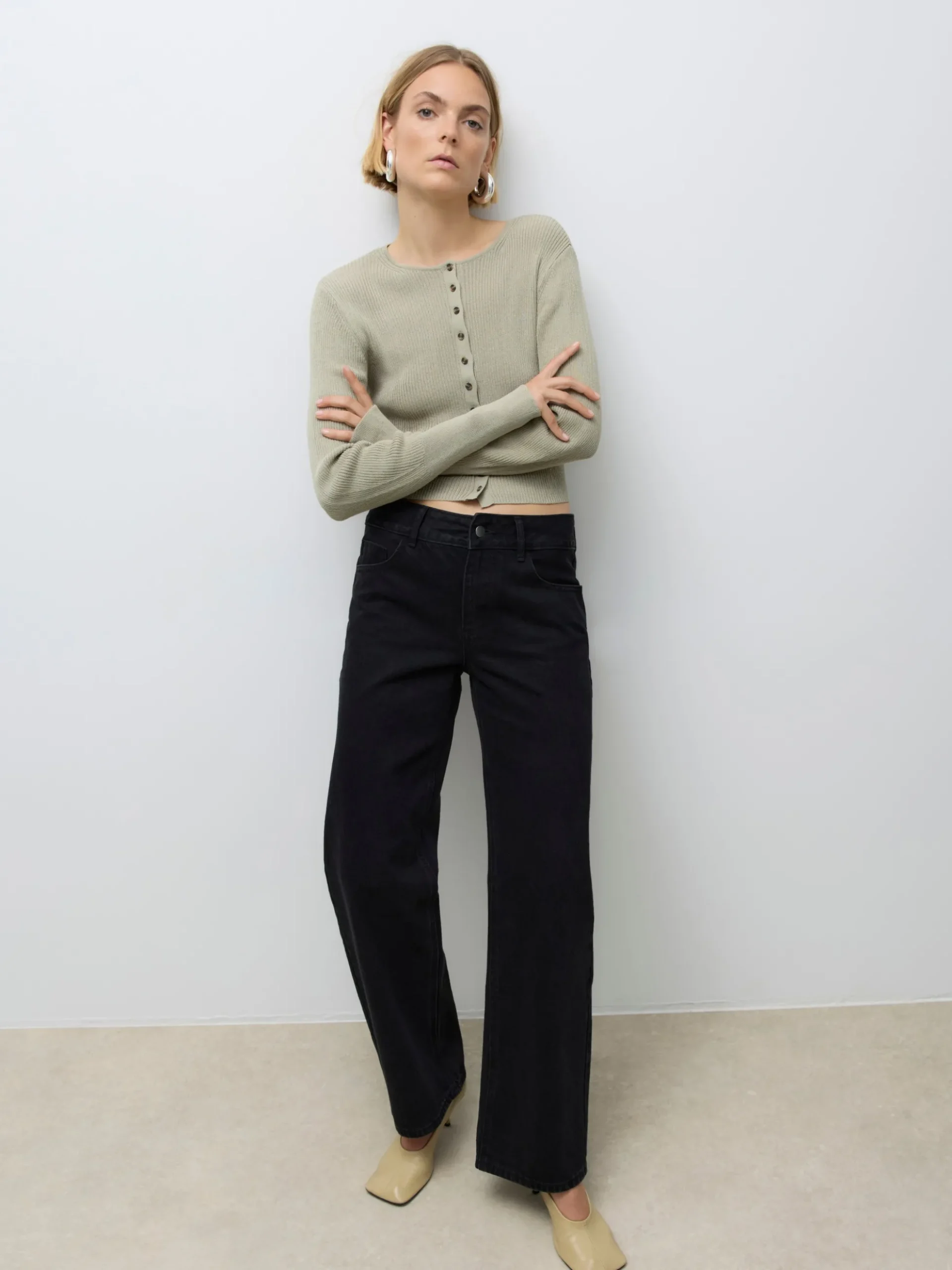 AWRENA Mid Rise Weiter Beinschnitt Jeans