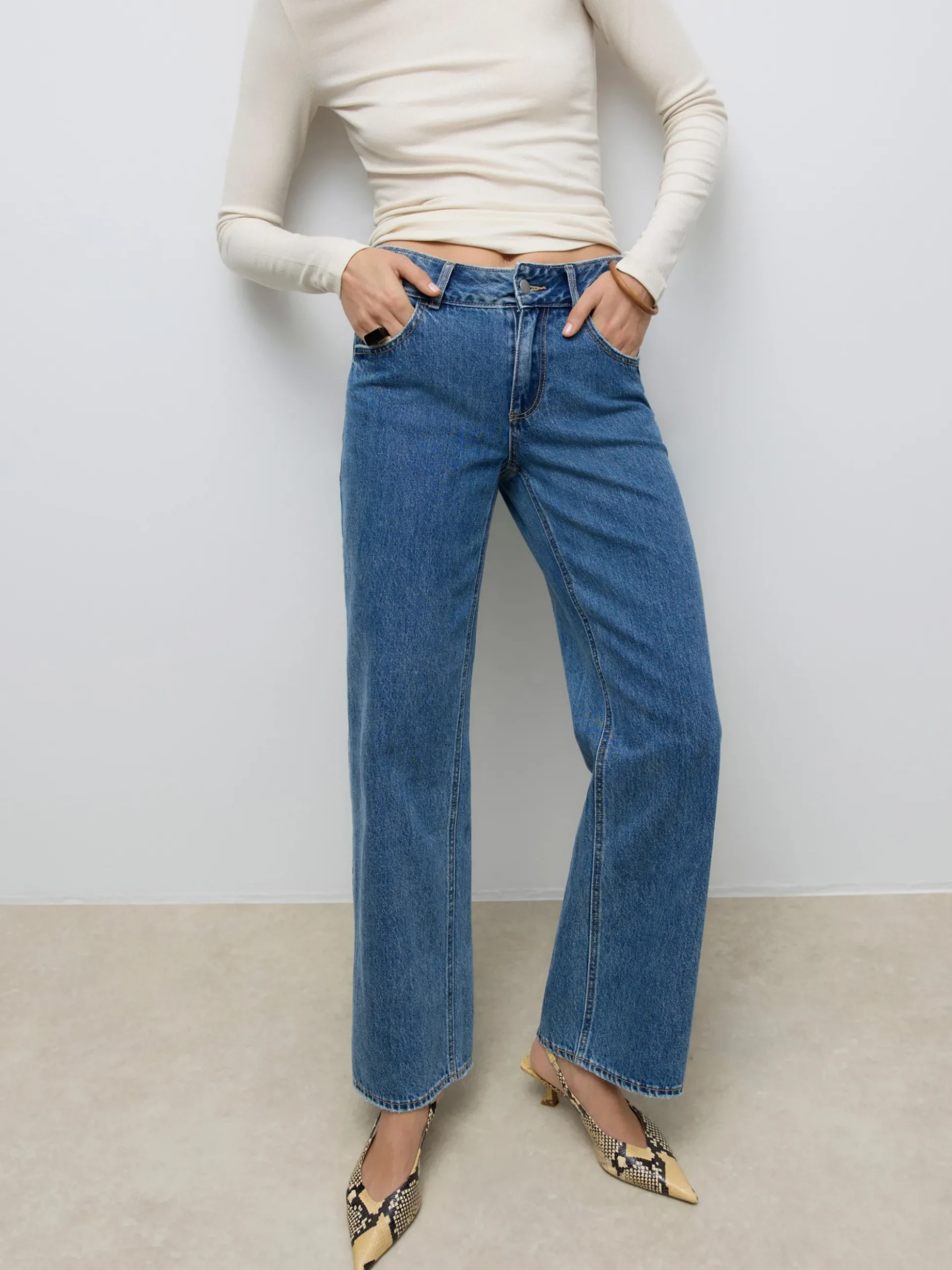 AWRENA Mid Rise Weiter Beinschnitt Jeans
