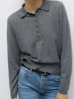 AWSIKITA Gestricktes Poloshirt