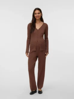 Gerippt V-Ausschnitt Strickjacke
