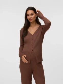 Gerippt V-Ausschnitt Strickjacke