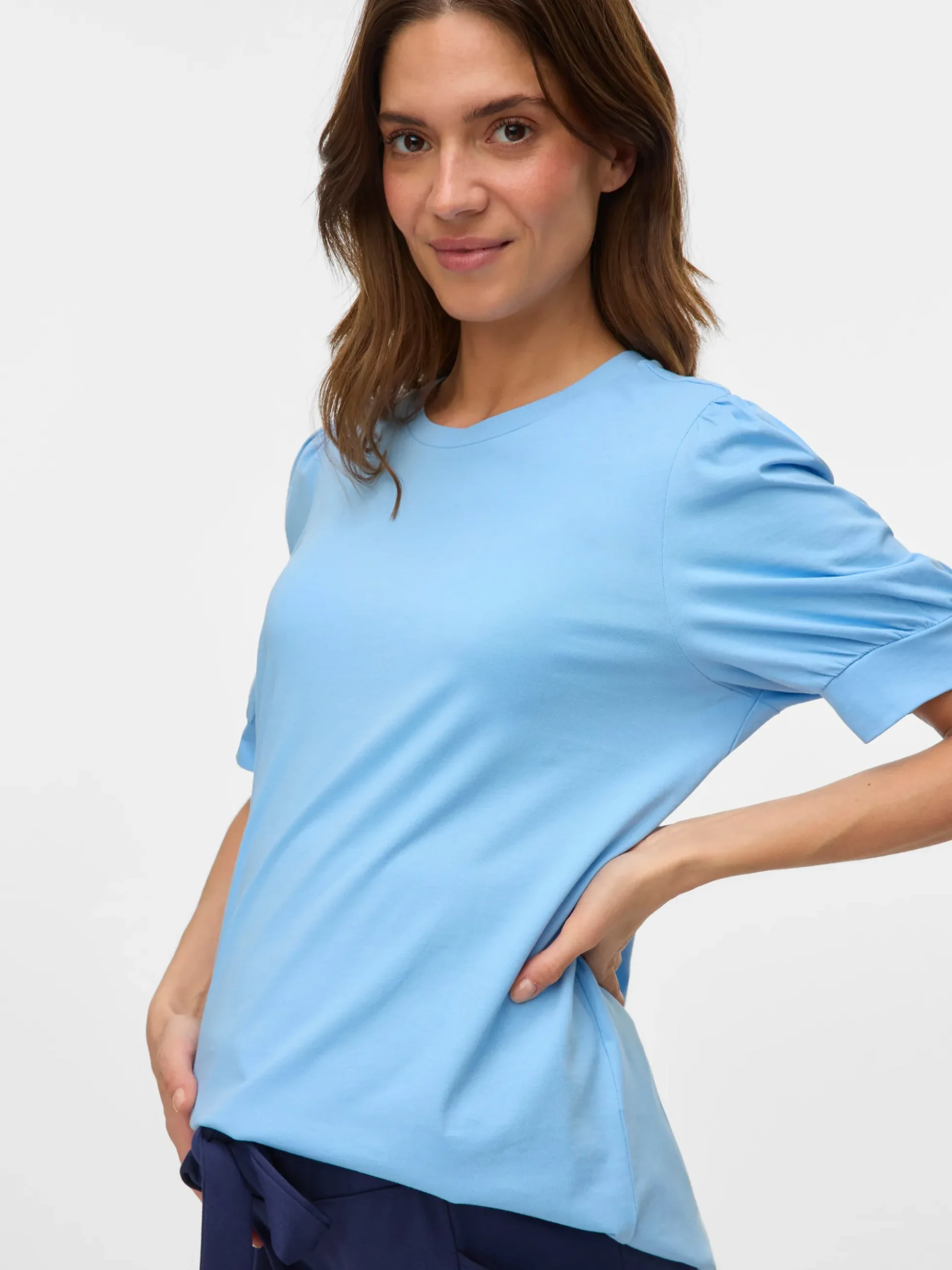 Normal geschnitten Rundhals Ballonärmel T-Shirt