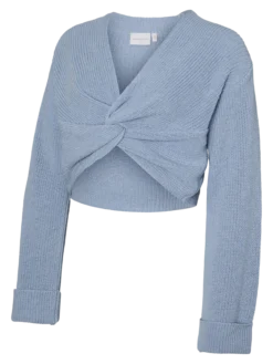 Normal geschnitten V-Ausschnitt Umgeschlagene Ärmelbündchen Tief angesetzte Schulter Pullover