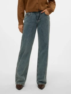 SNRANCY Mittlere Taille Weiter Beinschnitt Jeans