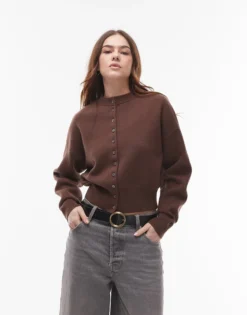 Topshop knitted compact fitted waist cardi