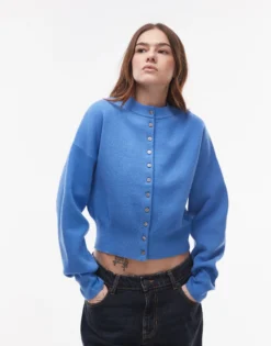 Topshop knitted compact fitted waist cardi