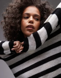 Topshop knitted light weight stripe polo