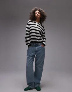 Topshop knitted light weight stripe polo