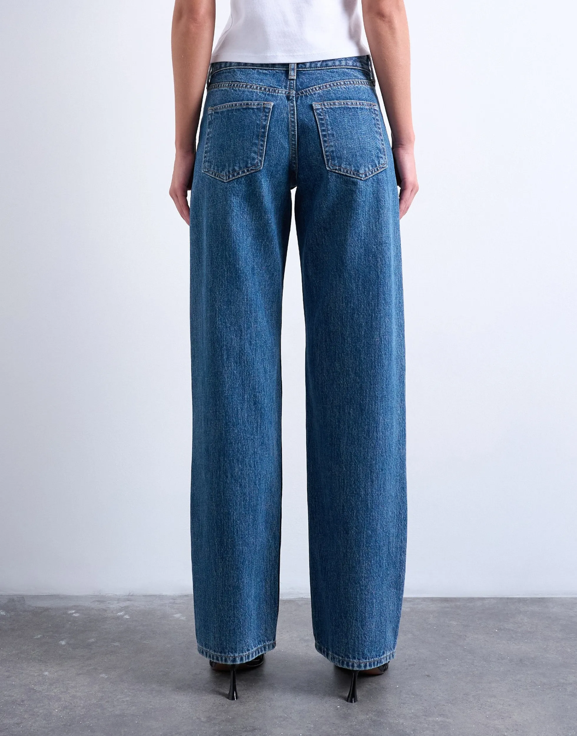TSEMBER Niedrige Taille Weiter Beinschnitt Jeans