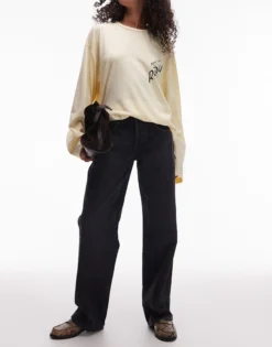 TSEMBER Niedrige Taille Weiter Beinschnitt Jeans