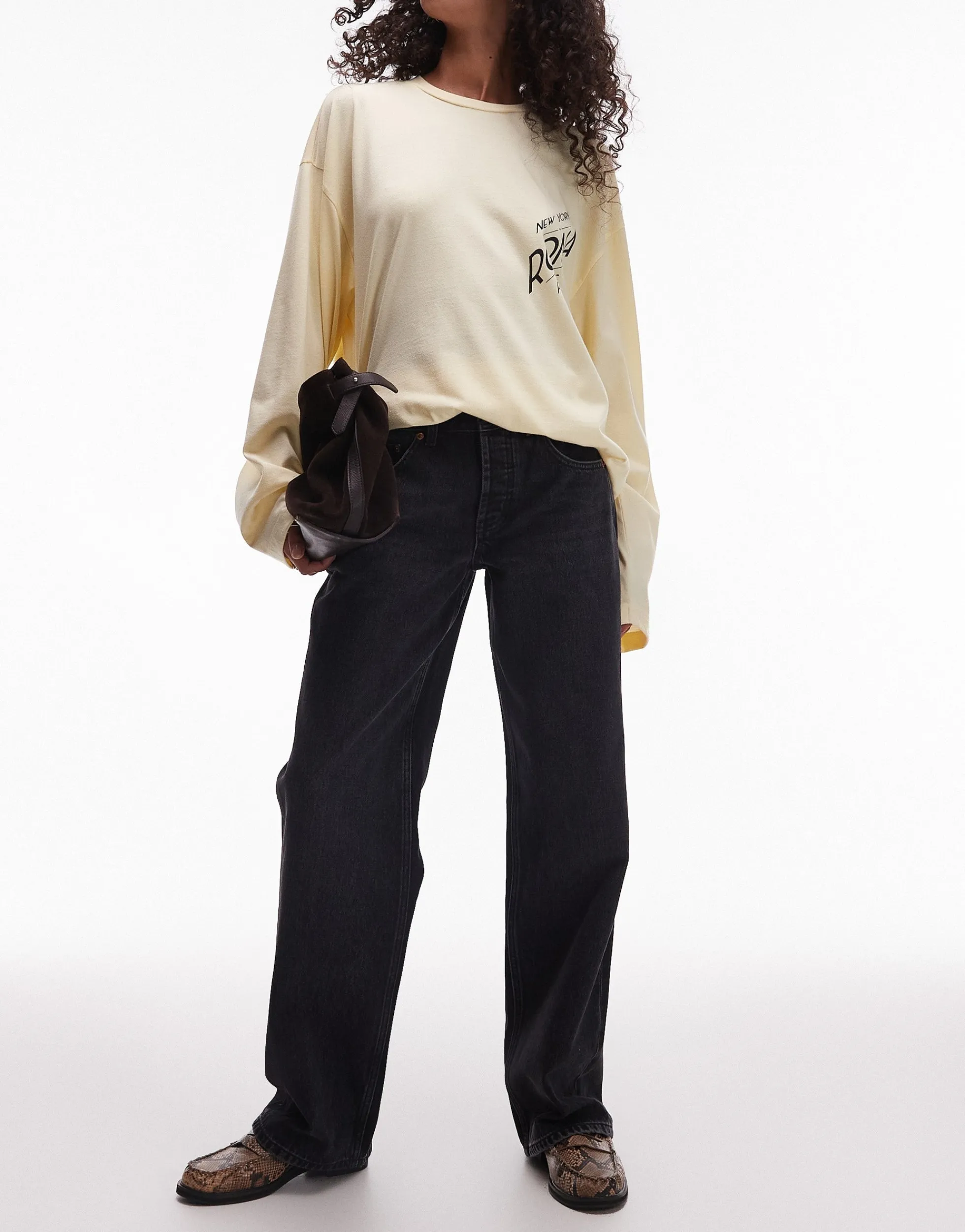 TSEMBER Niedrige Taille Weiter Beinschnitt Jeans