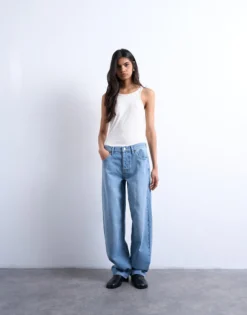 TSLOWRIE Niedrige Taille Baggy Fit Jeans