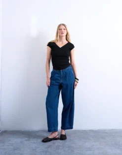 TSMARI Hohe Taille Weiter Beinschnitt Jeans
