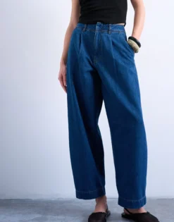 TSMARI Hohe Taille Weiter Beinschnitt Jeans