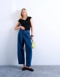 TSMARI Hohe Taille Weiter Beinschnitt Jeans