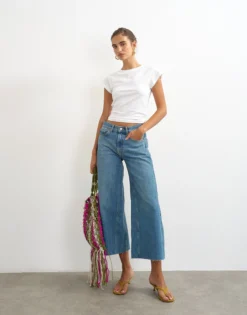 TSVERA Hohe Taille Weite Passform - kurz geschnitten Jeans